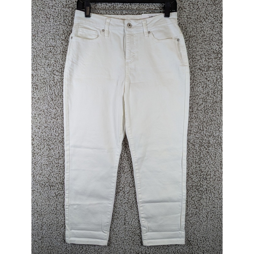 Style&Co Girlfriend Jeans Mid Rise Slimming Pocket‎ White Denim 8P Petite